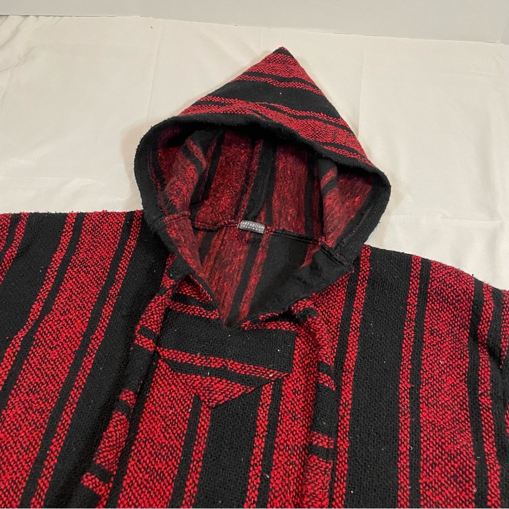 EARTHBOUND Red & Black Striped Hooded Baja Pullover